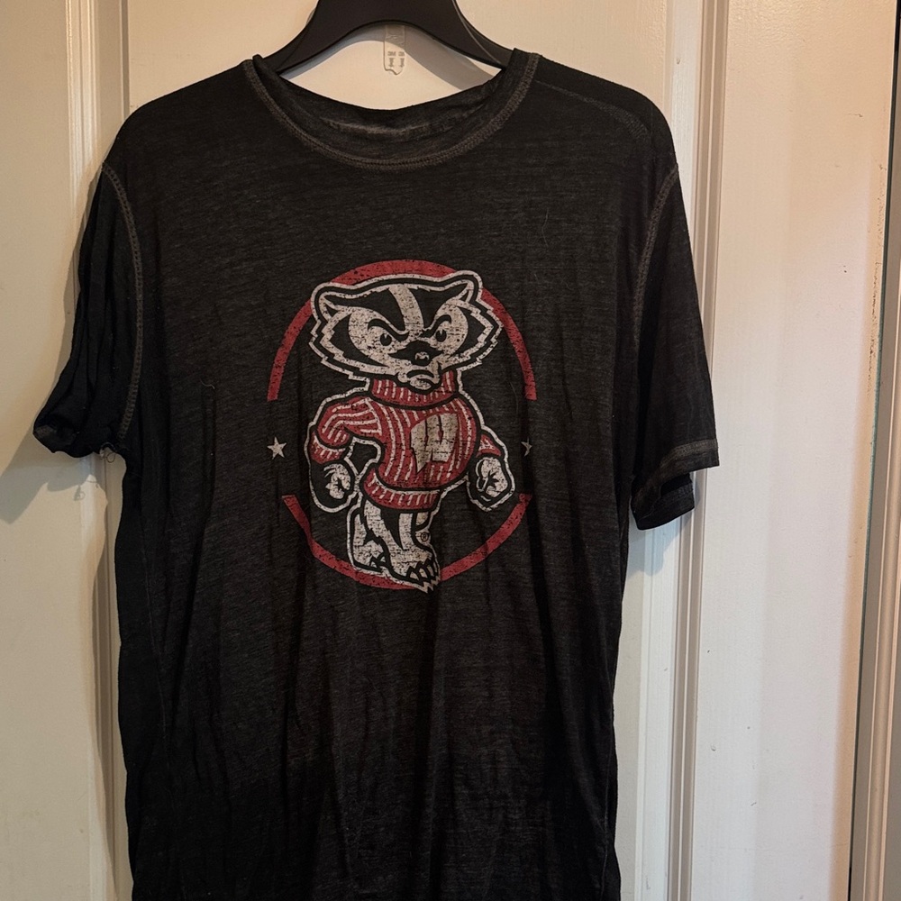 Black Graphic T-Shirt with Wisconsin Bucky
